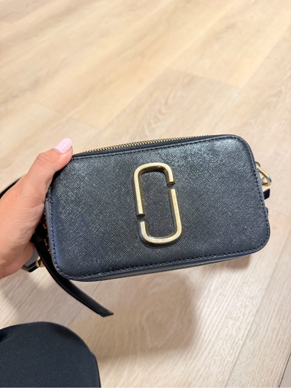 Marc Jacobs Black Crossbody Camera Bag with Gold Hardware